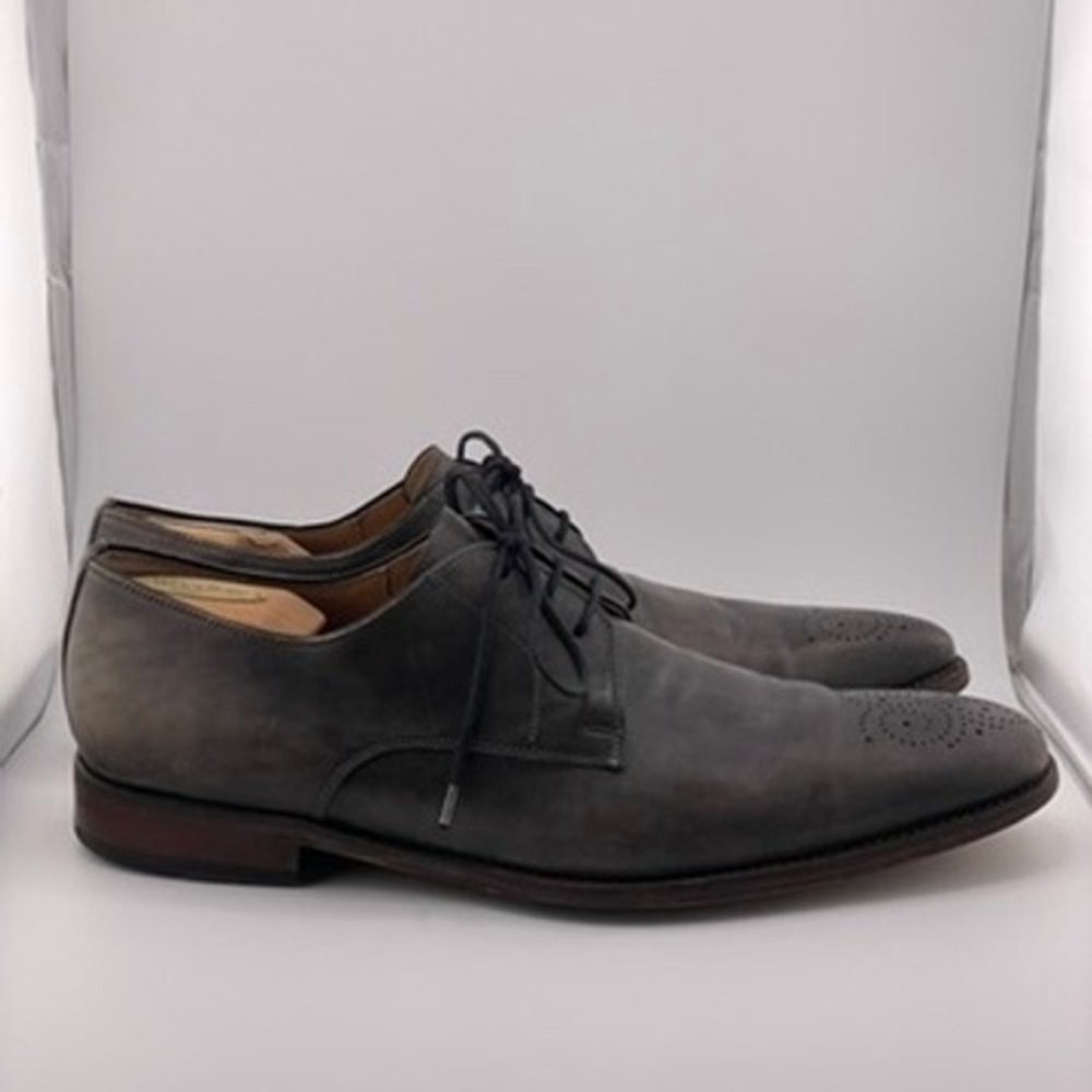 Magnanni Oxfords Dress Shoes Men's 9.5 D Gray Leather Wingtip Lace Up Brogue - Picture 2 of 16
